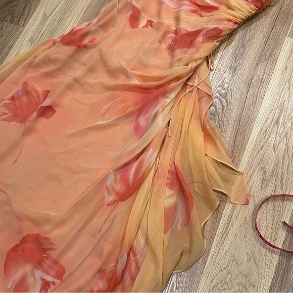 Vintage Shelli Segal Peach Silk Dress by Laundry Size 4 | Watercolor Gown - Picture 8 of 12